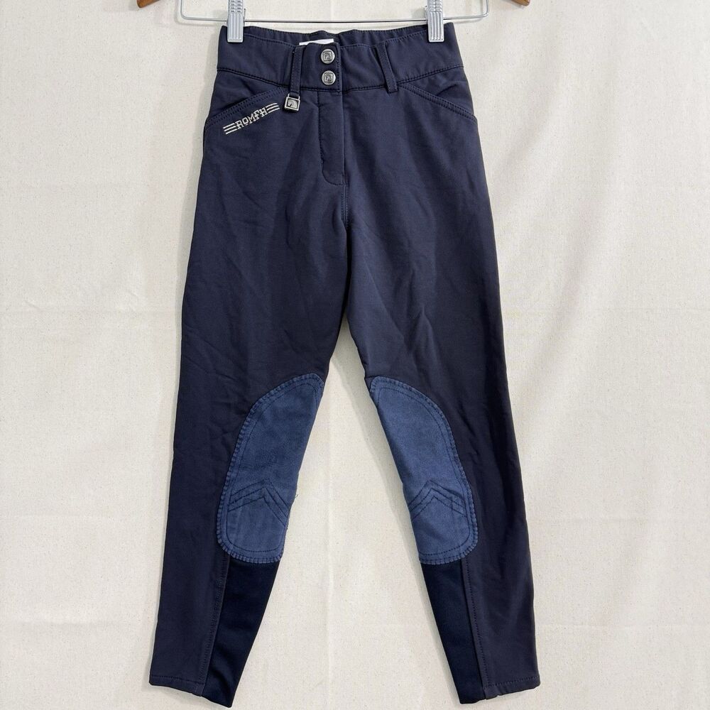 Romfh Breeches Pants Youth Girls 10 Navy Blue Suede Knee Patch Equestrian Riding